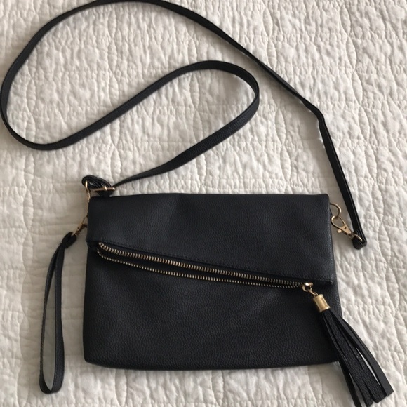 Handbags - Vegan black leather purse cross body bag clutch